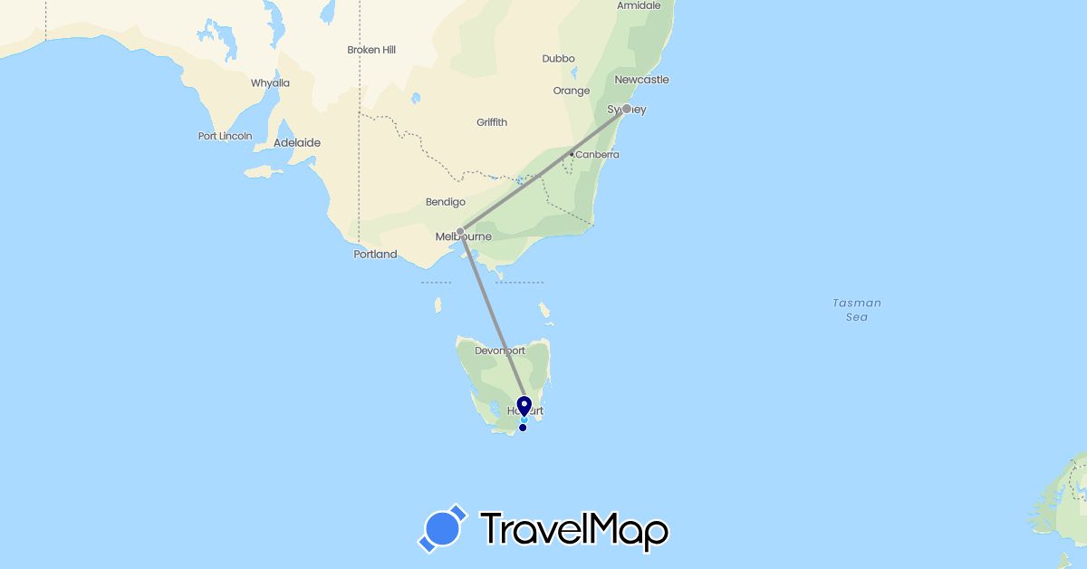 TravelMap itinerary: driving, bus, plane, boat in Australia (Oceania)